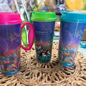 Disney Colorful Travel Mugs with Pink, Green, and Blue Lids